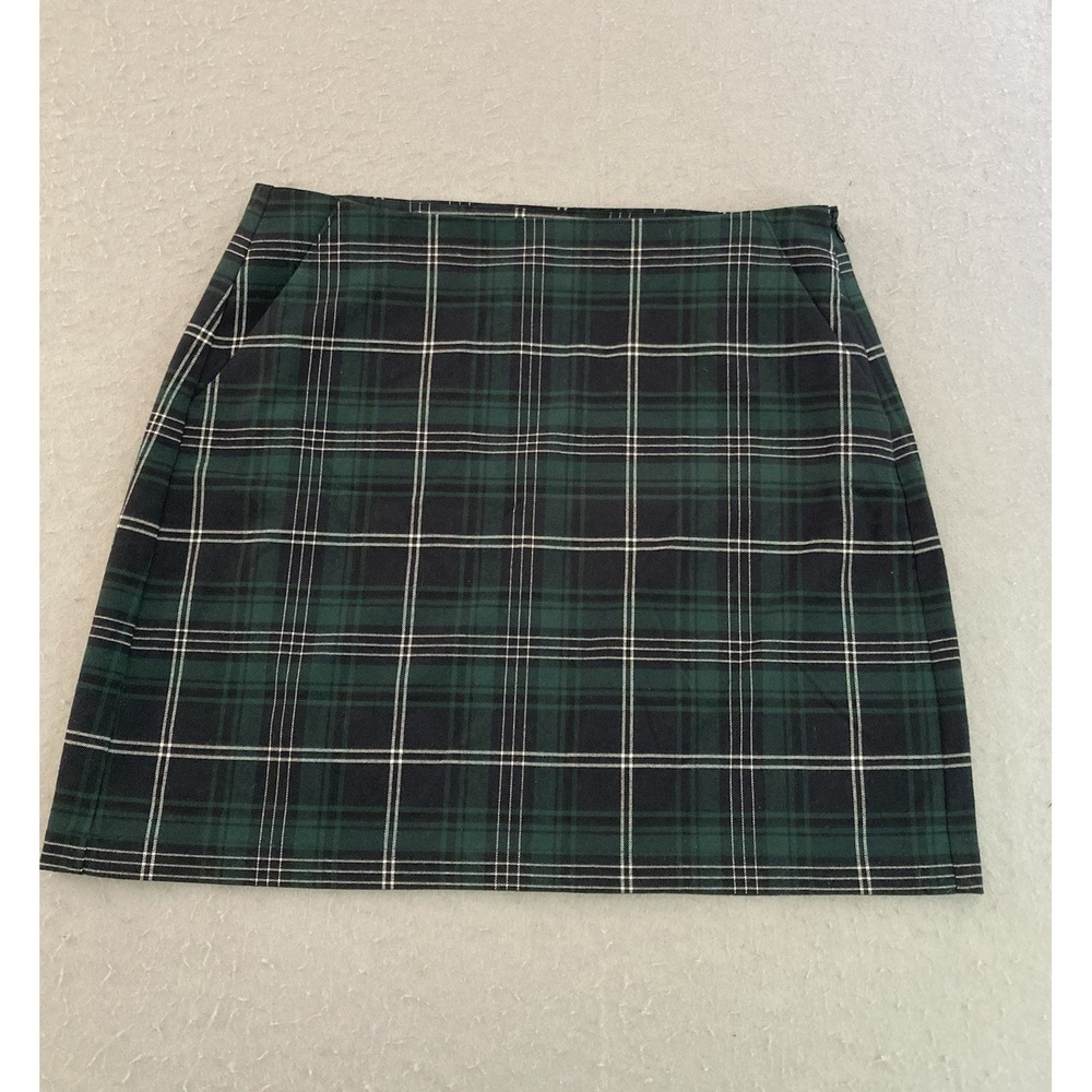 Loft Green - Blue - White Plaid Mini A-Line Skirt NWT Size 12 - Lined Flannel